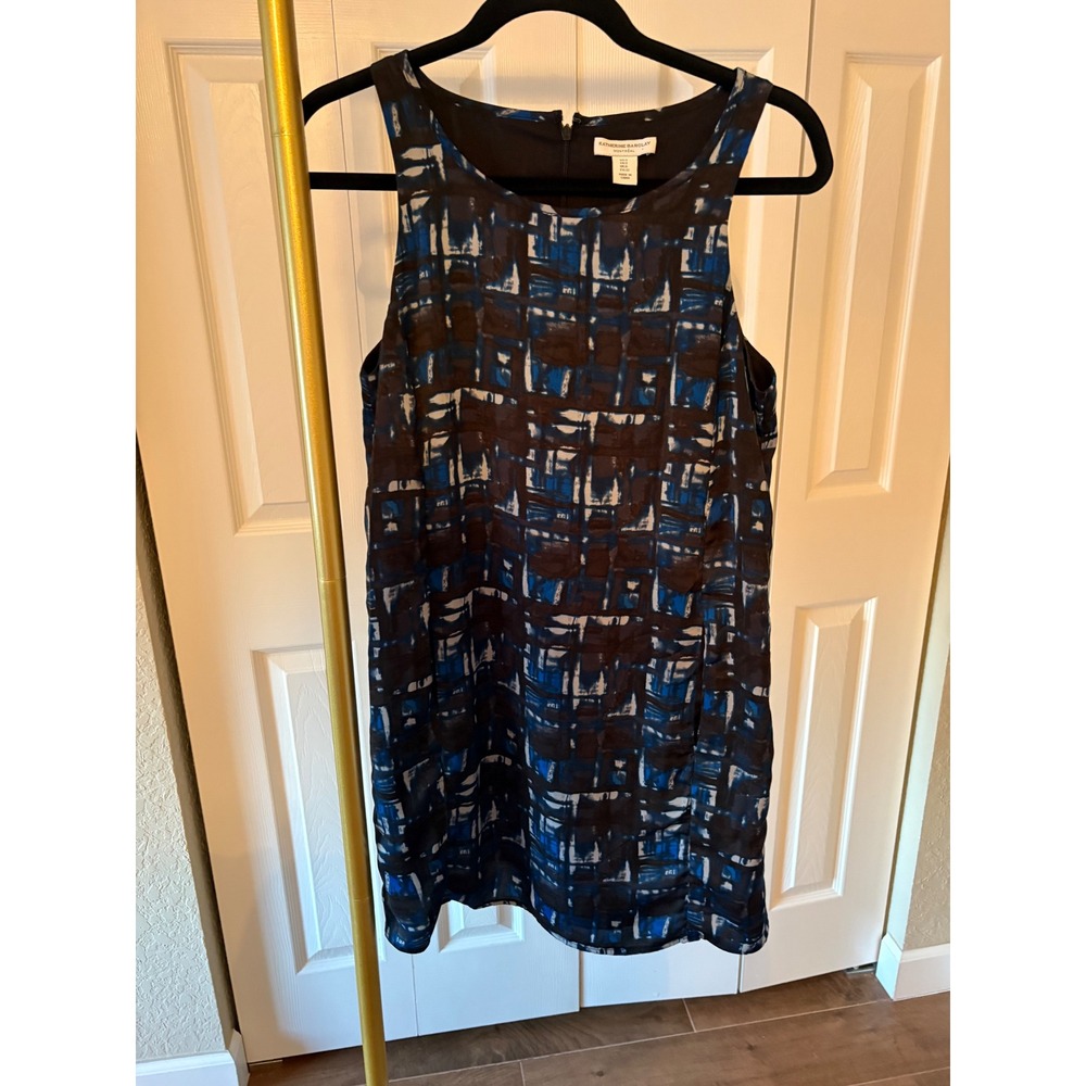 Katherine Barclay Blue Abstract Grid Print‎ Sleeveless Shift Dress Womens Size 2